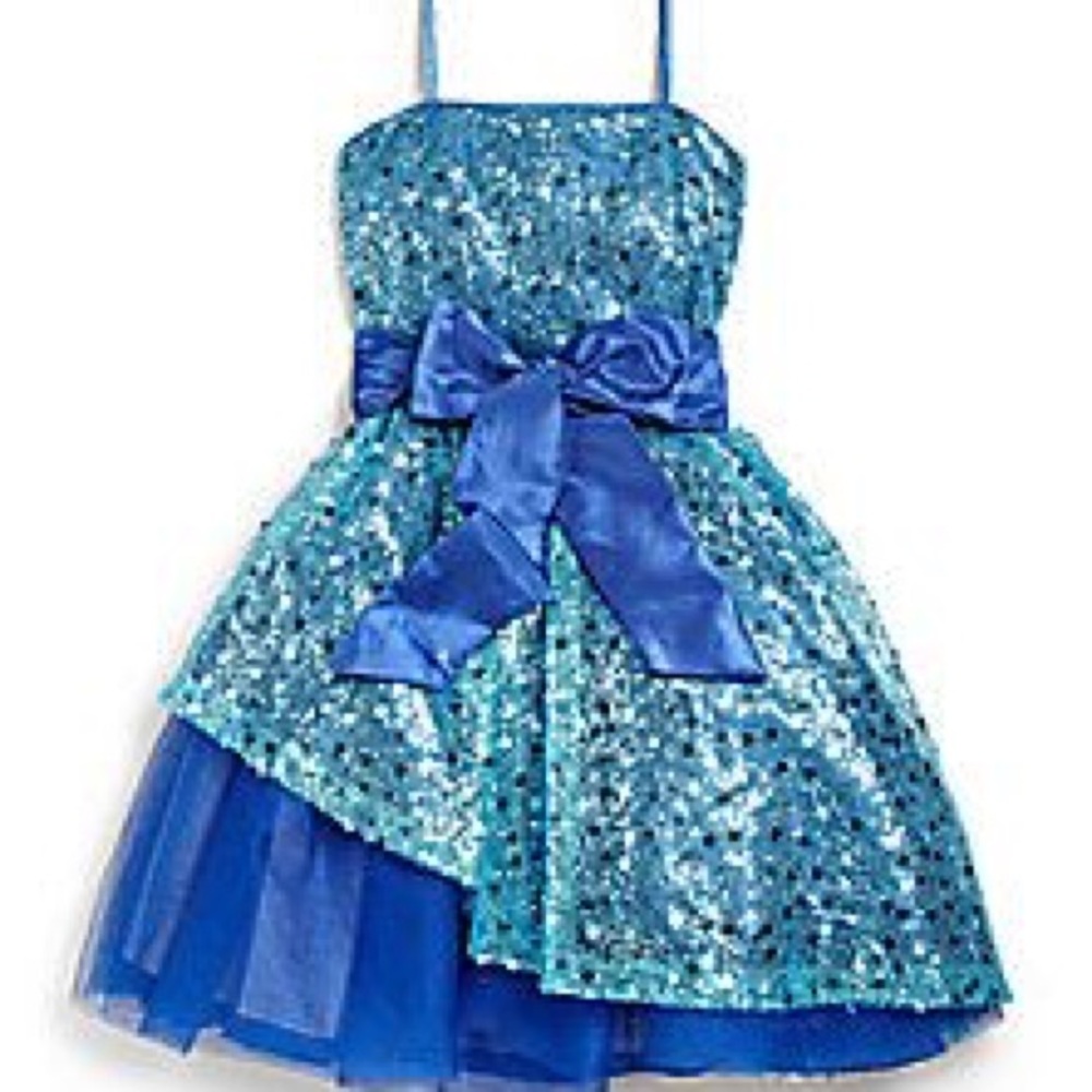 Blue Sequin Girls Party Dress - Size 14